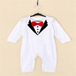 Mode Toddlder Newbore Baby Boy Formele Pak Party Wedding Tuxedo Gentleman Korte Mouw Romper Jumpsuit Outfit Kleding Dragen