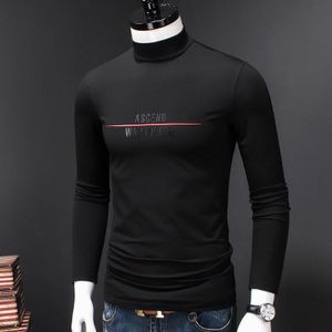 Mannen Gedrukt Met Lange Mouwen T-shirts Herfst Winter Half Coltrui Zwart T-shirt Stretch Katoen Modal T-shirt