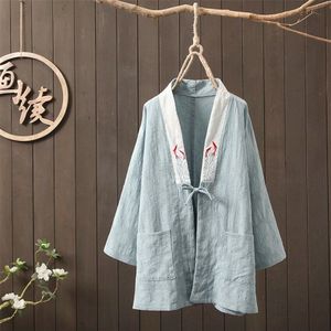 Vrouw Traditiona Chinese Stijl Kleding Vest Vrouwen Shirt Vintage Borduurwerk Jassen En Jassen Met Zakken Oosterse Top