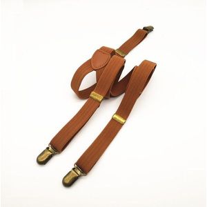 Ademende elastische bretels vrouwen mens bretels met brons retro slings wit en bruin drie clip bandjes
