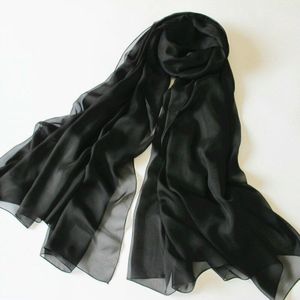 Elegante Klassieke Stijl Effen Kleur Chiffon Zijden Sjaal Zwart Polyester Vrouwen Wrap Cape Moslim Hijab