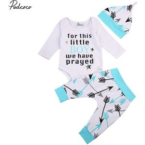 Baby Lente Herfst Kleding 3 STUKS Peuter Baby Boy Kleding Tops Brief Romper Jumpsuit Arrow Print Lange Broek Hoeden outfits