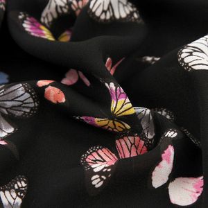 Zwarte Mode Kleur Vlinder Patroon Gedrukt Chiffon Stof Voor Jurk, Door De Meter