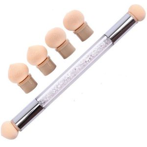 1 Pcs Spons Nail Borstel Dual-Head Picking Puntjes Gradiënt Pen Borstel Ombre Nail Art Gereedschap Met 4 Vervanging heads 6 Kleuren NB14