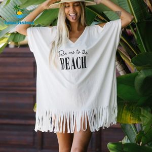Beachsissi Witte Beach Cover Up Bikini Vrouwen V-hals Badpak Kwastje Zoom Jurk Zwemmen Badpak Beachwear