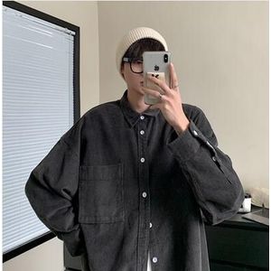 Mannen Corduroy Stof Cargo Lange Mouwen Shirts Trend Franse Manchet Shirts Revers Kraag Bruin/Grijs Camisa masculina