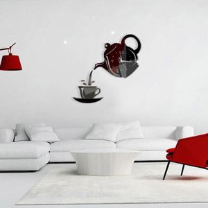 Creatieve Diy Acryl Koffiekopje Theepot 3D Wandklok Decoratieve Keuken Wandklokken Woonkamer Eetkamer Home Decor Klok