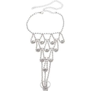 Strand Bruiloft Barefoot Sandal Foot Chain Crystal Enkelband Met Strass Teen Ring B2QE