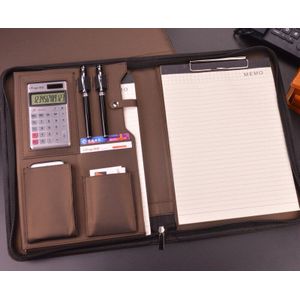 Multifunctionele Professionele Business Geritst Padfolio Map Document tas Organisator PU Lederen A4 Portfolio Notepad rekenmachine