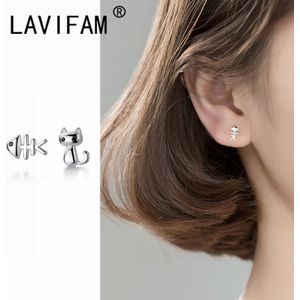 925 Sterling Zilver Sweet Asymmetrische Kat Visgraten Stud Oorbellen Voor Kinderen Baby Student Anti-Allergische Sieraden