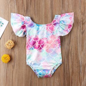 Casual Slim Print Cute Kid Baby Girl Ruffle Mermaid Badpak Badmode Bikini Beachwear Zomer Kleding