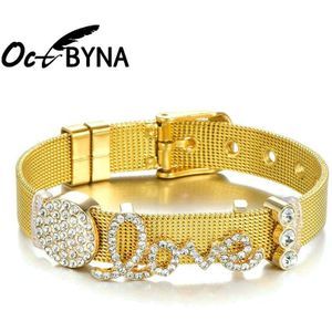 Octbyna Mesh Charm Armband & Bangle Rvs Armbanden Sieraden Voor Vrouwen Fijne Armband Gouden Armband Set