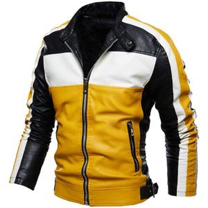 Bomber Leren Jas Mannen Casual Motorfiets Lederen Jas Jas Vintage Colorblock Mens Pu Leren Jas