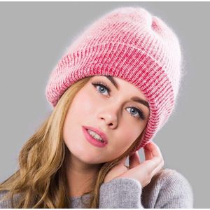 Mode Winter Vrouwen Angola Wollen Gebreide Muts Warme Wol Beanie Outdoor Sport Pet Wollen Cap