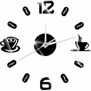 DIY digitale nummer koffie cup acryl klok zelfklevende spiegel sticker wandklok quartz non-tikkende keuken thuis decoratie