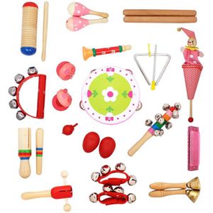 Muzikaal Speelgoed Orff-instrumenten Band Ritme Kit voor Kids Kinderen met Tamboerijn Houten Guiro Handbells Maracas Trompet Harmonica