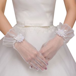 Bruidsjurken Accessoires Dunne Mesh Bloemen met Vingers Korte Handschoenen Mode Glamour Lady Party Rollenspel Handschoen E15E
