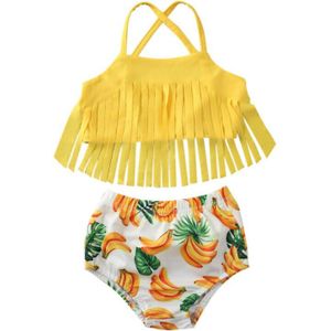 1-5T Peuter Kids Baby Girl Band Kwastje Tops Banana Print Hoge Taille Bottom 2 Stuks Badmode Bikini set Badpak