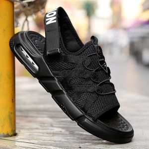 Straat Trend Mannen Sandalen Air Mesh Comfortabele Mannen Strand Schoenen Luchtkussen Demping Outdoor Casual Mannen Sandalen Zwart