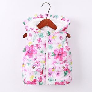 Klassieke Herfst Winter Kinderen Vest Casual Bloemenprint Baby Meisjes Vesten 1-7Y Kids Hooded Vest Jassen Voor Meisjes