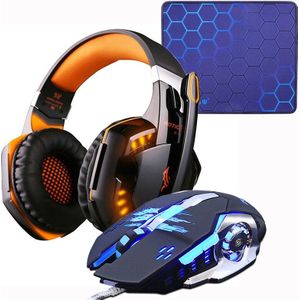 Gaming Headset Hoofdtelefoon + Wired Gaming Mouse Muizen 4000 dpi Bass stereo Gamer Oortelefoon + Gaming muismat Combinatie Voor laptop PC