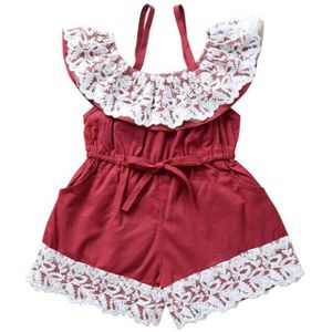 0-3Y Peuter Kids Baby Girl Lace Romper Ruches Mouwen Effen Jumpsuit Speelpakje Outfits Kleding Zomer