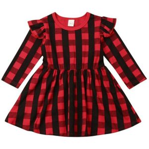 Kerst Pasgeboren Peuter Kids Baby Meisjes Jurk Rood Geruite Ruche Katoen Prinses Party Lange Mouw Jurk Kleding 1-5Years