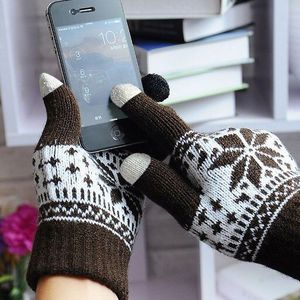 Winter Warm Touch Screen Handschoenen Mannen Vrouwen Wol Gebreide Handschoenen Snoep Kleur Snowflake Mittens Voor Mobiele Telefoon Tablet Pad