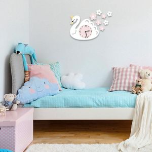 Zwaan Wandklok Pvc Cartoon Opknoping Klok Interieur Home Decor Stille Babykamer Wandklok Muurstickers Voor Kinderen Kamers