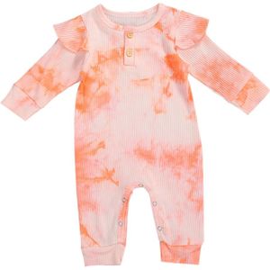 Tie Dye Gedrukt Pasgeboren Baby Meisjes Katoenen Romper Mode Kleding Ruffle Lange Mouwen Jumosuit Leuke Geribbelde Peuter Baby Kleding