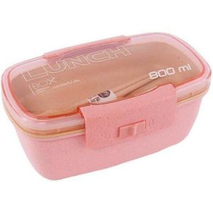 800Ml Gezonde Materiaal Lunchbox Dubbele Laag Tarwe Stro Bento Dozen Magnetron Servies Voedsel Opslag Container Lunchbox