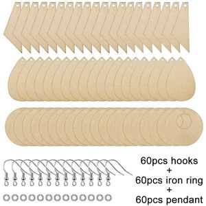 60Pcs Houten Geometrische Earring Hanger Diy Sieraden Maken Ambachten Hookes Ringen Set