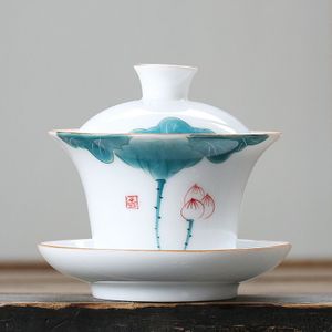 Op verkoop Chinese kungfu thee set porselein gaiwan cup schotel deksel dragon print bamboe panda keramische terrine cup kom bedekt bowls