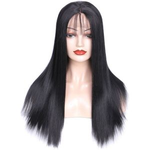 Zm Zwarte Kleur Lange Silky Straight Hair Lace Front Pruik Hittebestendige Synthetische Lace Front Pruik Met Baby Haar Voor zwarte Vrouwen