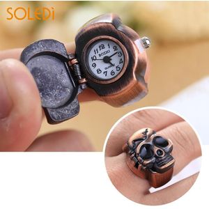 Vinger Schedel Ring Horloge Vintage Clamshell Piraat Schedel Vrouw Man