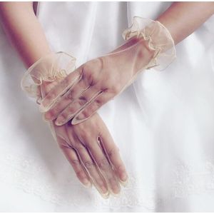 Vrouwen Elegante Witte Kleur Mesh Handschoen Vrouwelijke Lente Zomer Zonnebrandcrème Transparante Kant Handschoen R1484