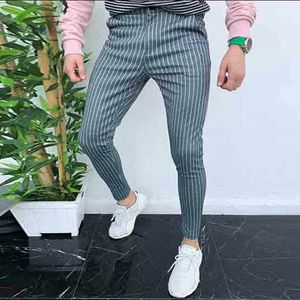 Mode Mannen Gestreepte Broek Business Casual Slim Fit Skinny Jurk Broek Lange Broek mannen Knop Potlood Broek S-2XL