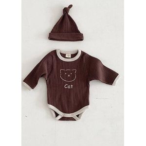 Leuke Kat Afdrukken Lange Mouw Overall Met Cap Baby Kids Effen Kleur Casual Outfits Baby Jongens En Meisjes Kleding