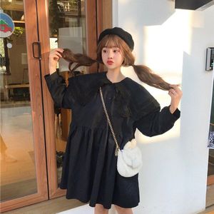 Japanse Harajuku Vrouwen Mini Lolita Jurk Dubbele Gelaagde Kanten Kraag Oversized Zwart Wit Jurk Leuke Kawaii Meisje Korte jurk