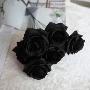 7 heads Black rose kunstmatige bloem boeket voor thuis bruiloft decoratie Halloween Christmas party decoratie enkele zijde bloem
