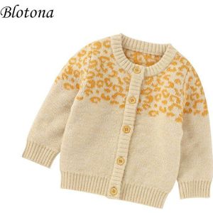 Blotona Baby Boy Meisje Luipaard Print Trui Jas Lange Mouw O-hals Button-Up Gebreide Vest Herfst Winter Warm Tops 3-24M