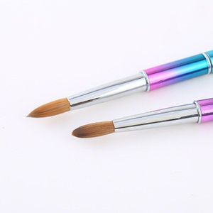 1 Pc Kolinsky Haar Nagelborstel Met Gradiënt Metalen Handvat Nail Art Brush Voor Diy Thuis Nail art Gereedschap 2 #10 #12 #16 #