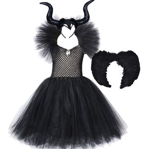 Kids Meisjes Halloween Kostuums Kinderen Prinses Tule Tutu Jurk Enkellange Jurken Duivel Carnaval Cosplay Outfits Hoorns Vleugels