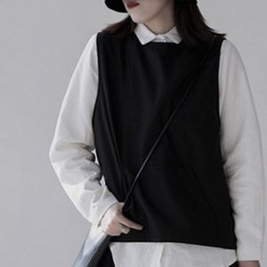 [Eam] Vrouwen Loose Fit Zwart Double Side Draag Korte Vest Ronde Hals Mouwloze Mode Tij Lente Herfst 1K507