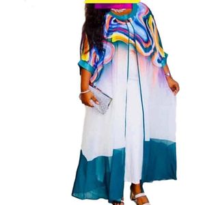 Vrouwen Gedrukt Losse Jurk O Hals Batwing Mouwen Maxi White Party Mode Afrikaanse Vrouwelijke Vestidos Met Binnen Jurken
