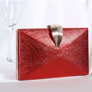 Mode Vrouwen Feestavond Clutch Bags Pu Keten Schouder Handtassen Leaf Lock Metal Avond Handtas Messenger Crossbody Tassen