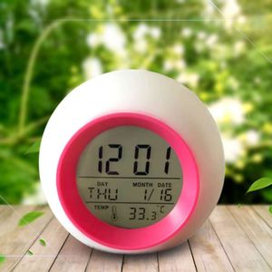 7 kleur Veranderende LED Wekker Kalender Bal Thermometer Snooze Jongens Meisjes Alarm Nachtlampje Kids Slaapkamer Home Decor