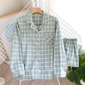 Paar Pyjama Gewoon Doek Katoen Losse Size Plaid Pak Mannen En Vrouwen Home Service Vier Seizoenen Dunne Pak Katoen lange Mouwen