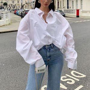 Fsda Herfst Lange Mouwen Losse Blouse Shirt Vrouwen Elegante Witte Knop Turn Down Kraag Casual Oversized Shirt Vintage Top