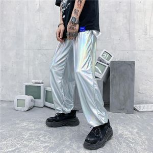 M-XXL Loose Fit Broek Punk Stijl Zilveren Lederen Streetwear Dance Night Club Gothic Cool Hip Hop Broek Voor Mannen xxl